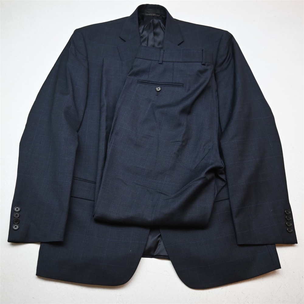 Lauren Ralph Lauren 42R 38x30 Blue Windowpane Check 100% Wool Mens Suit
